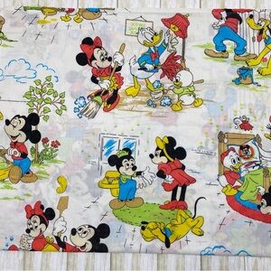 Vintage Walt Disney Productions 1960s Mickey and Friends Doing Chores Flat Sheet